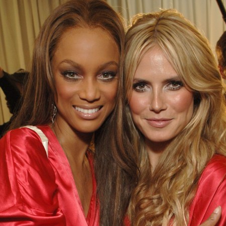 Tyra Banks and Heidi Klum, pictured backstage at a Victoria's Secret Fashion Show in the 2000s, appear together in a recent Skims campaign