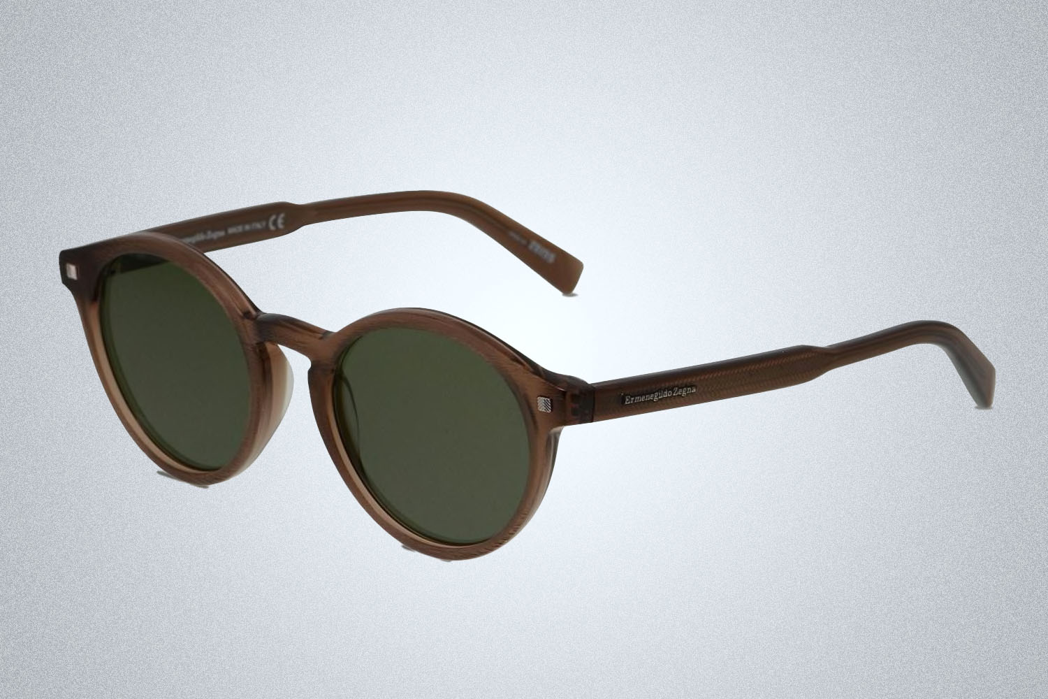 a pair of designer sunglasses from Zegna on a grey background