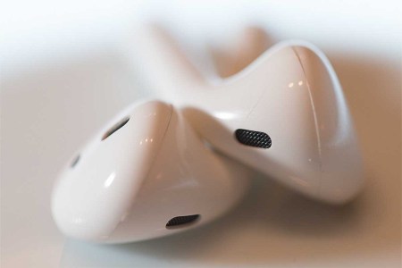 A close-up on a pair of AirPods. A Ukrainian man was able to track his stolen AirPods via the Find My app