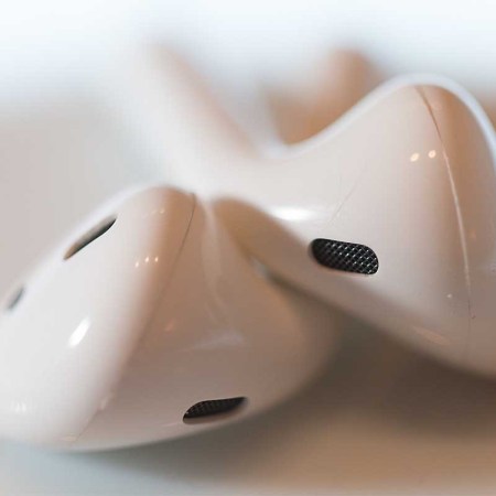 A close-up on a pair of AirPods. A Ukrainian man was able to track his stolen AirPods via the Find My app