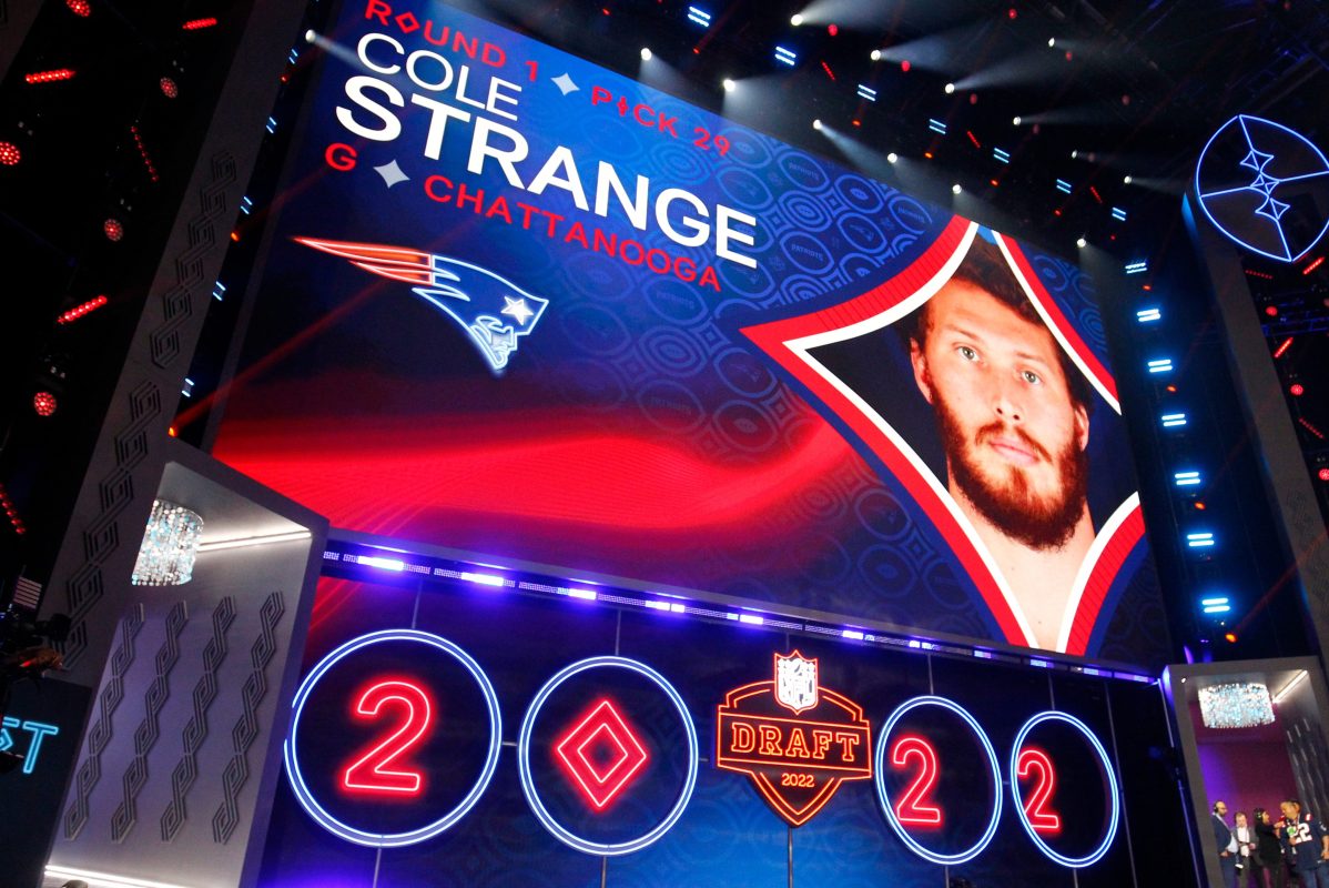 Cole Strange of Chattanooga is selected as the number 29 pick by the Patriots.