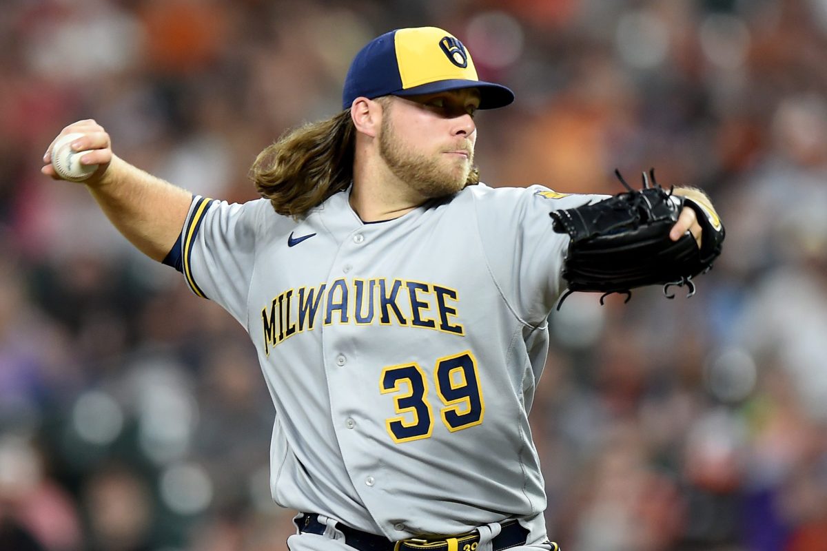 Corbin Burnes of the Milwaukee Brewers pitches in the third inning against the Baltimore Orioles
