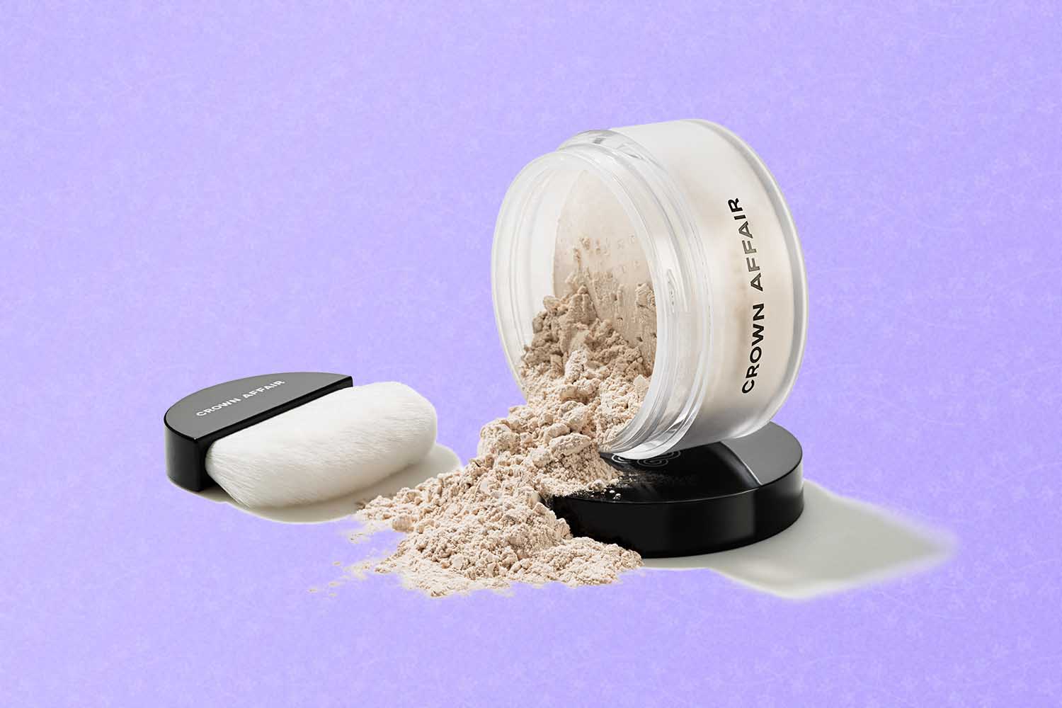 Powder dry shampoo and brush, a perfect Mother's Day gift for 2022, on a purple background.