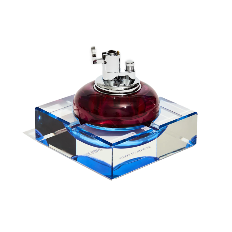 a split photo with yew yew wavy ashtrays on one side and a cowboy-shaped pipe on the other