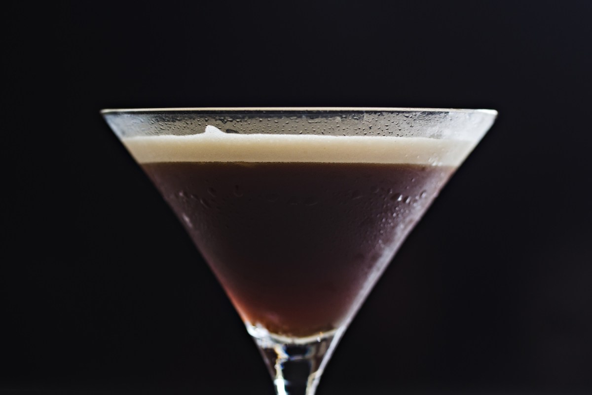 A coffee-based cocktail in a chilled martini glass. Cocktail was shaken to give a nice, cream colored head on the cocktail