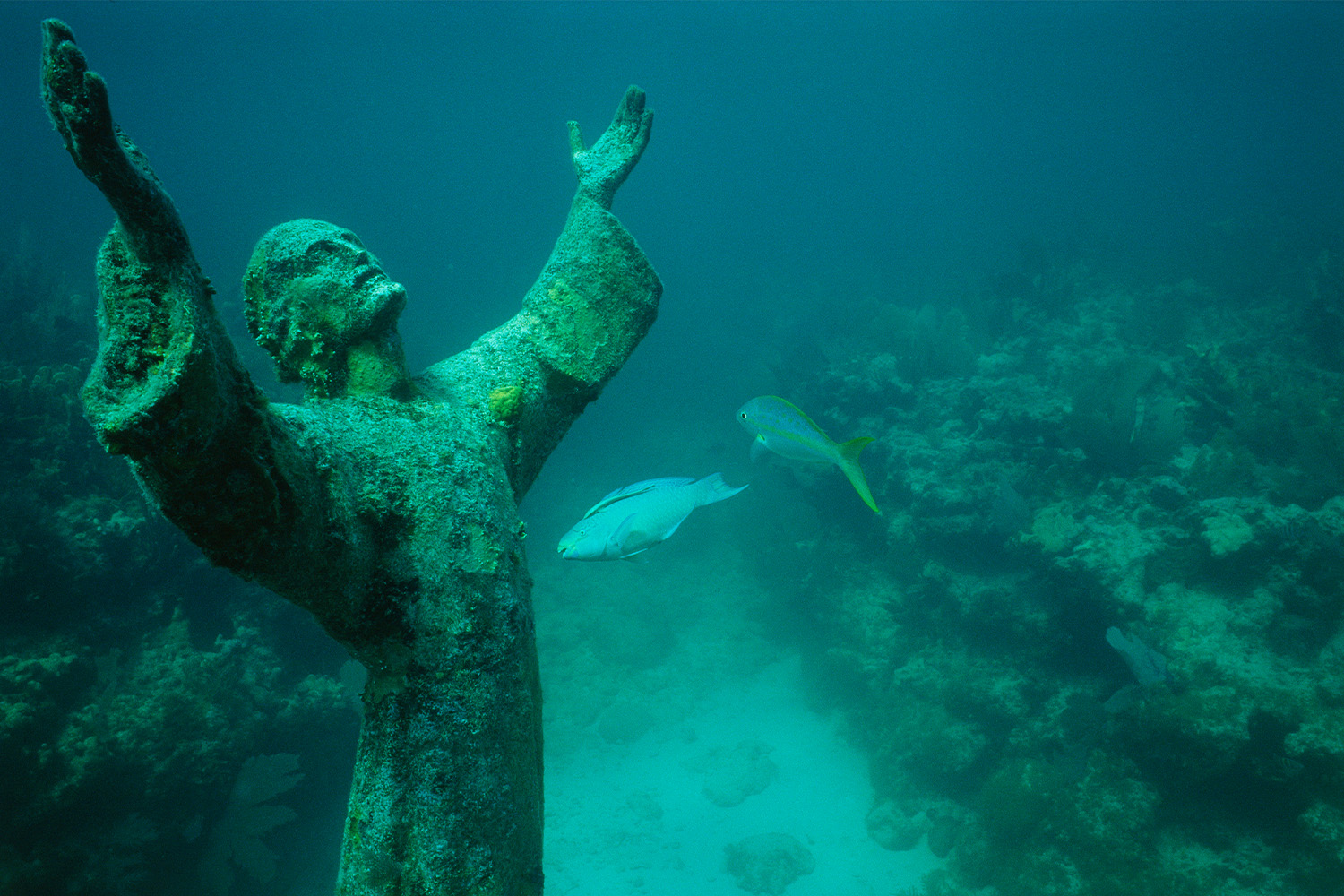 Bronze statue of Christ at John Pennekamp Coral Reef Park.