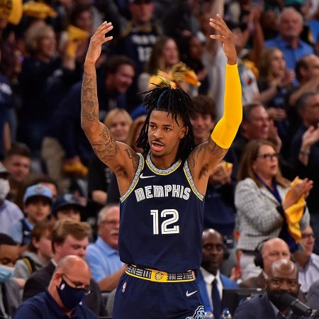 Ja Morant of the Memphis Grizzlies reacts against the Minnesota Timberwolves