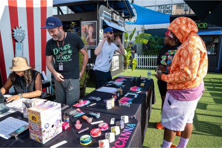 Merch for sale at Cannabis and Movies Club