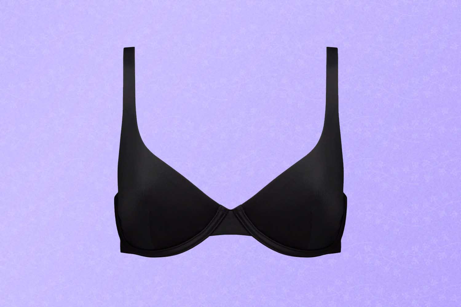 A black bikini top, a perfect Mother's Day gift for 2022, on a purple background.