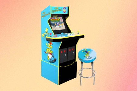 The Simpsons 30th Edition Arcade with matching stool, part of a larger sale on Arcade1Up gaming cabinets at Best Buy