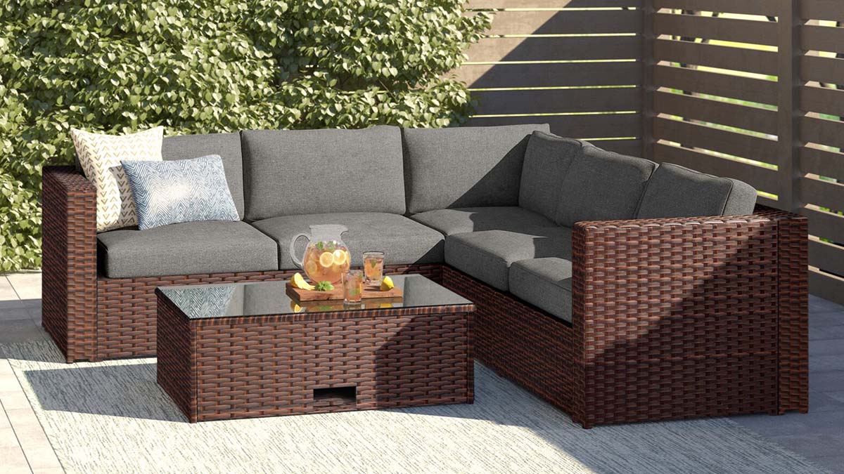 Cotswald Wicker/Rattan 5 - Person Seating Group with Cushions, now on sale for Wayfair's Way Day