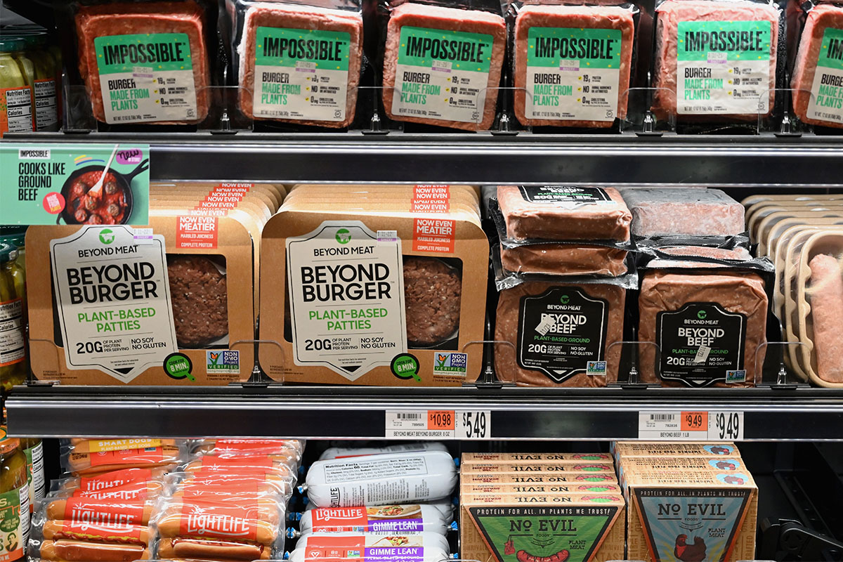 Plant-based alternatives in a grocery store.