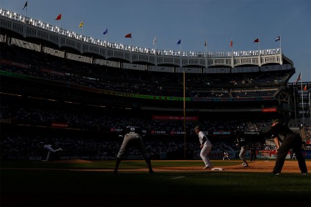 A baseball game at Yankee Stadium.