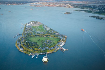 An aerial view of Governors Island.