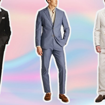 a collage of easy mens suits on a gradient background