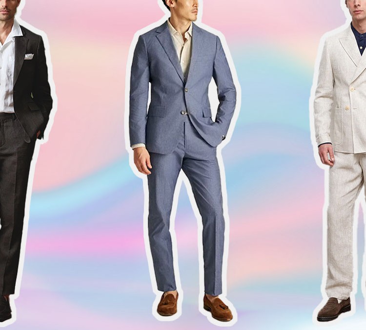 a collage of easy mens suits on a gradient background