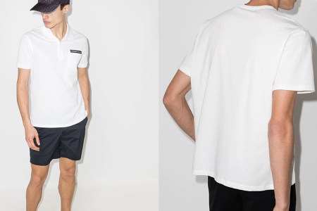 two models wearing a as white shirt and black bottoms on a white background