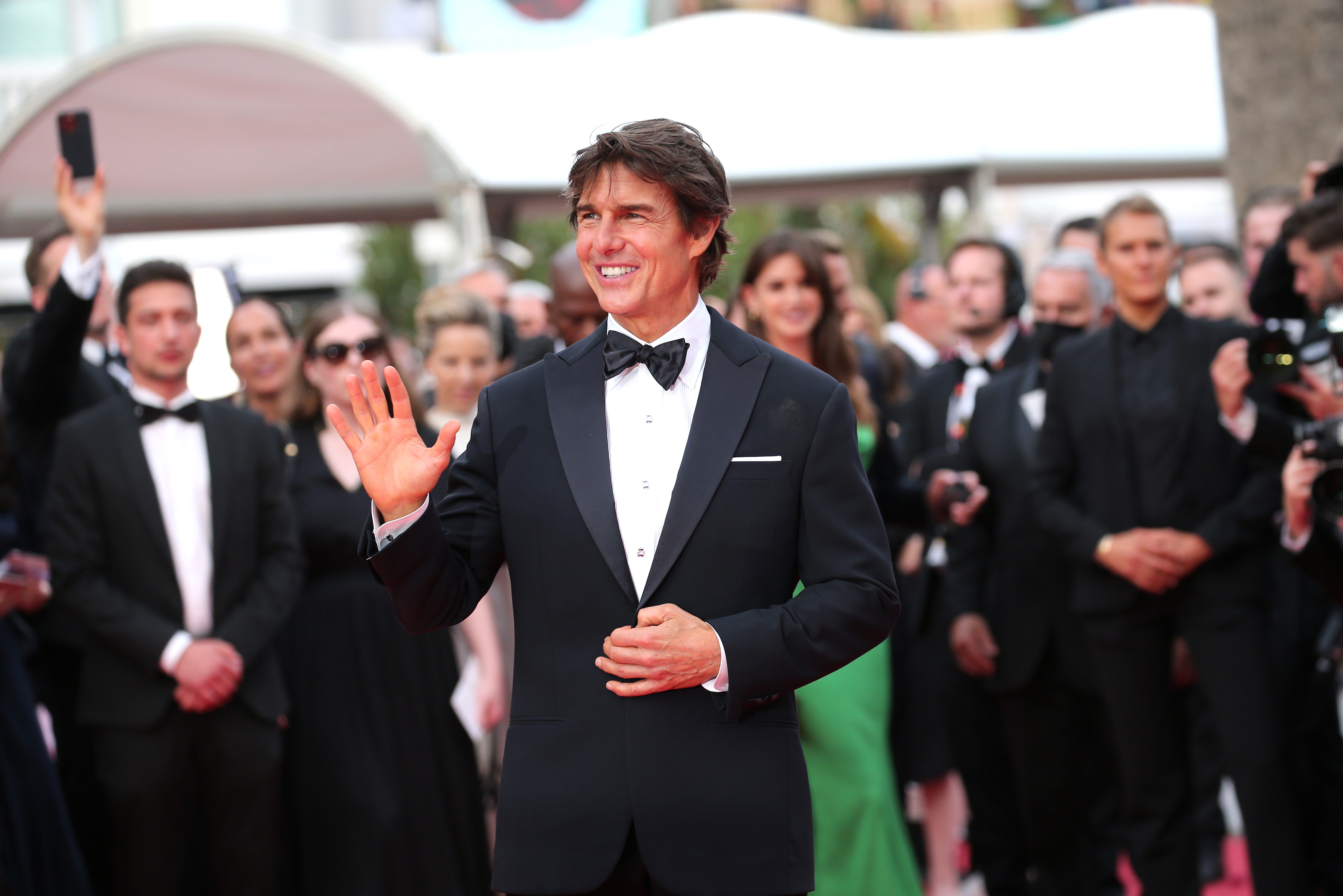 Tom Cruise attends the screening of "Top Gun: Maverick" during the 75th annual Cannes film festival at Palais des Festivals on May 18, 2022 in Cannes, France.