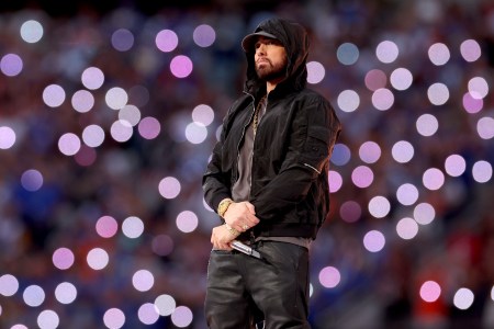 Eminem performs during the Pepsi Super Bowl LVI Halftime Show at SoFi Stadium on February 13, 2022 in Inglewood, California.