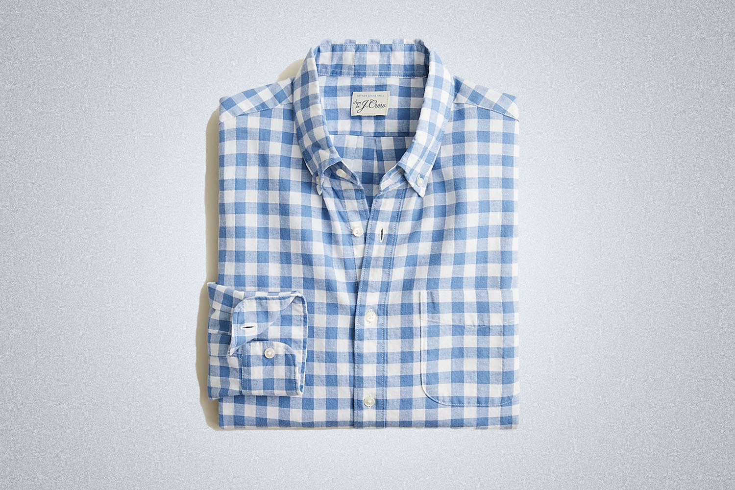a checked blue and white shirt from J.Crew