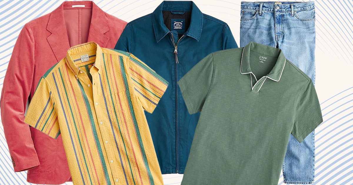 a collage of items from the J.Crew Memorial Day Sale on a striped background