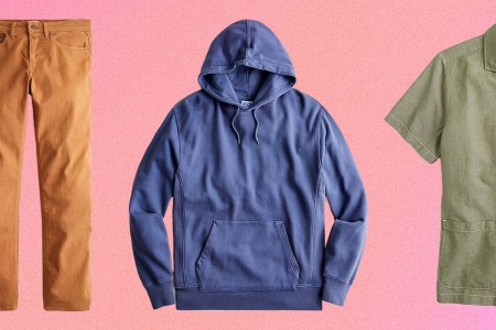 a collage of J.Crew items on a red background