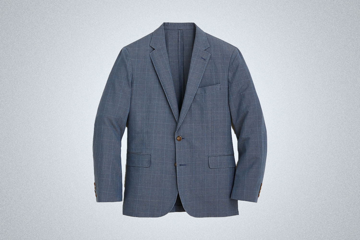 a blue suit jacket from J.Crew on a grey background
