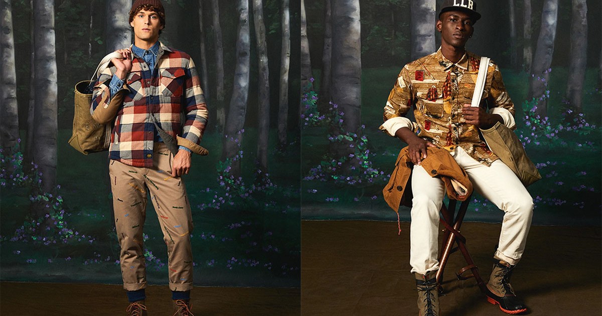 Two models in Todd Snyder x L.L. Bean against a sceanic forrest backdrop