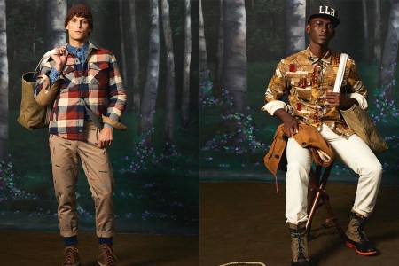 Two models in Todd Snyder x L.L. Bean against a sceanic forrest backdrop