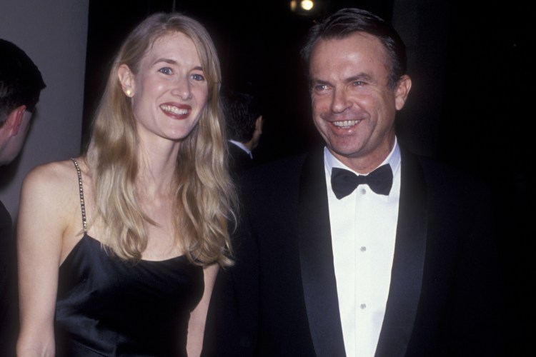 Actress Laura Dern and actor Sam Neill attend 23rd Annual American Film Institute Lifetime Achievement Awards on March 2, 1995 at the Beverly Hilton Hotel in Beverly Hills, California. What would we think of their 20-year age gap in the original Jurassic Park if the movie came out in 2022?