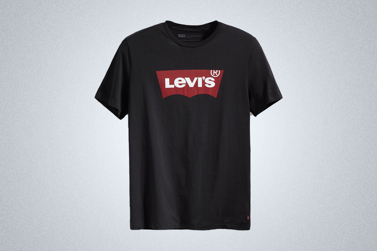 A black tee with a Levi's logo on a grey background