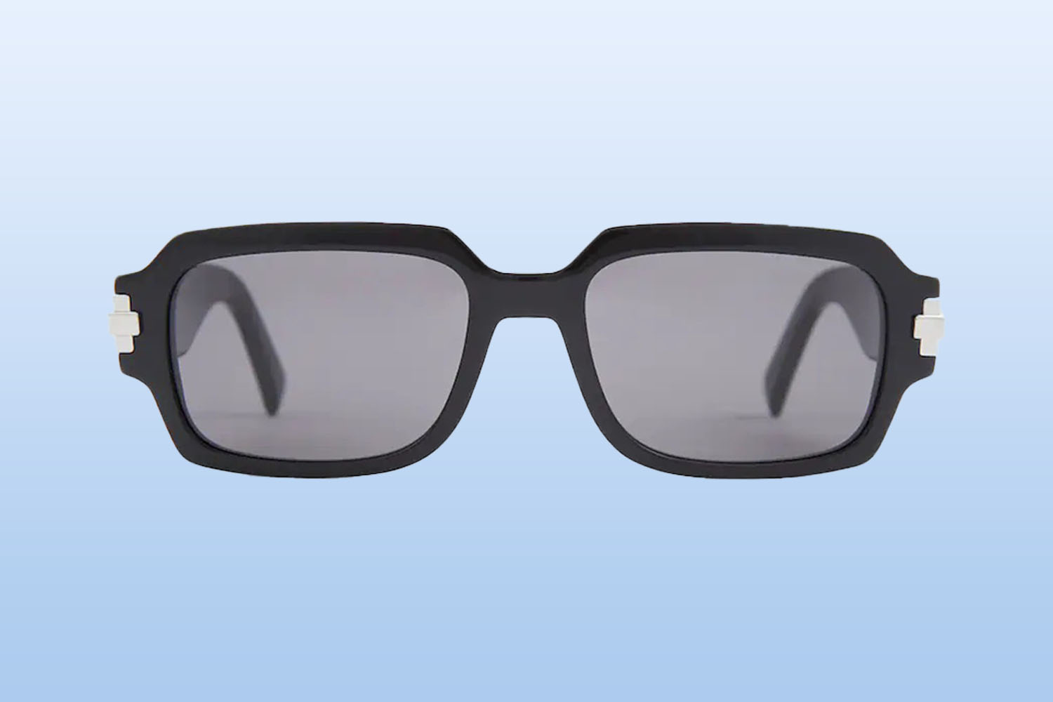 Mytheresa black sunglasses on a light blue background