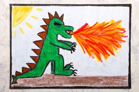 An illustration of a dragon breathing fire