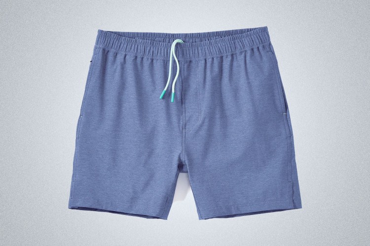 a pair of light blue shorts from Myles Apparel on a grey background