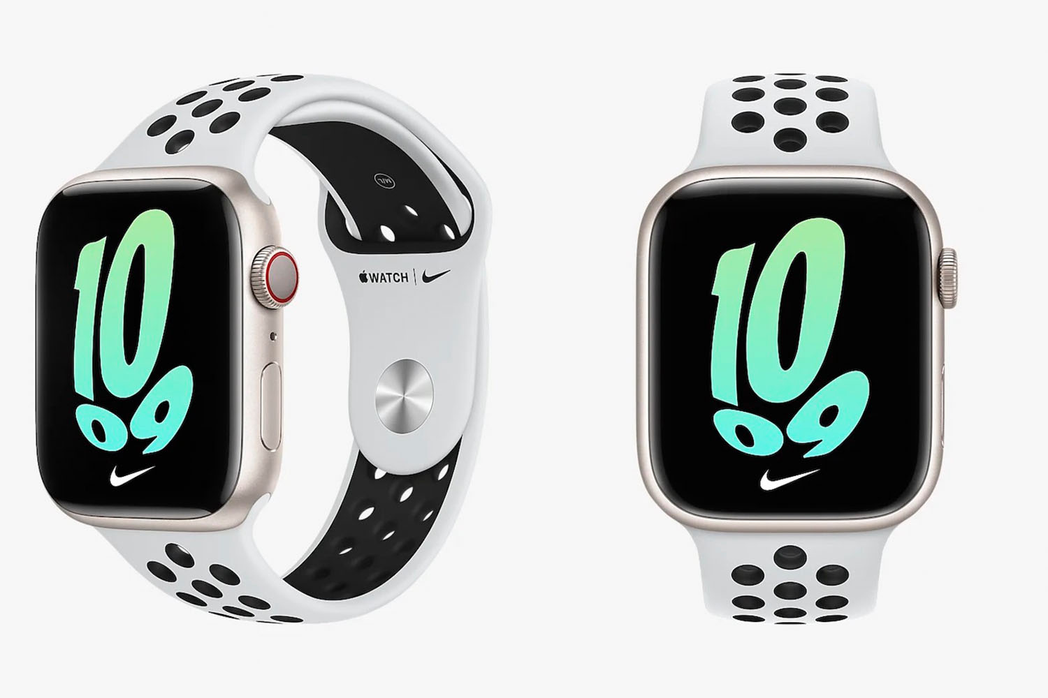 two shots of the Apple Watch Series 7 on a white background