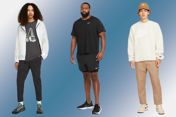 a collage of Nike models on a blue gradient background
