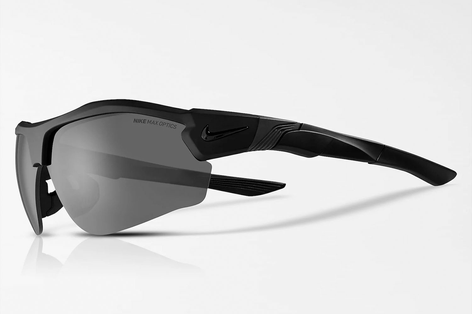 a pair of grey and black Nike Show X3 sunglasses on a white background