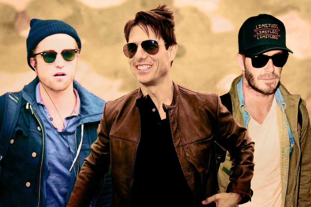 a collage of stars wearing aviators on a bright background