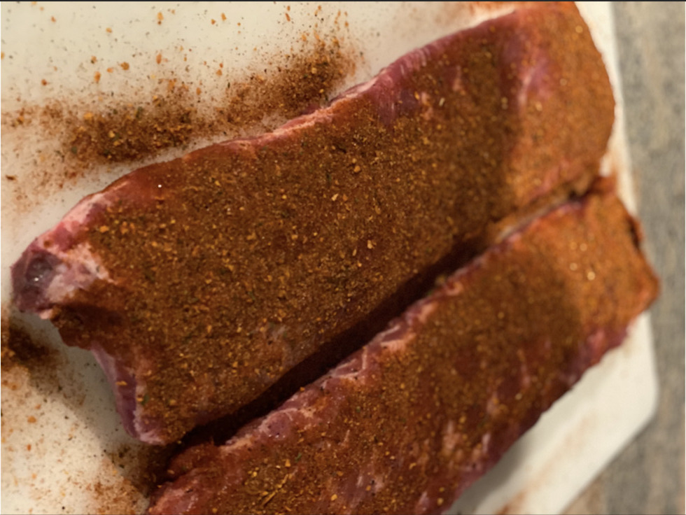 Rubbed ribs getting ready for a date with the grill