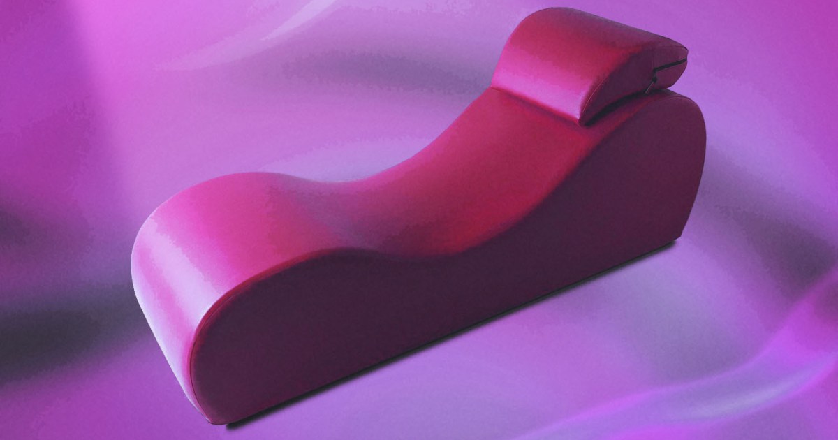 A sex chaise lounge on a pink and purple background