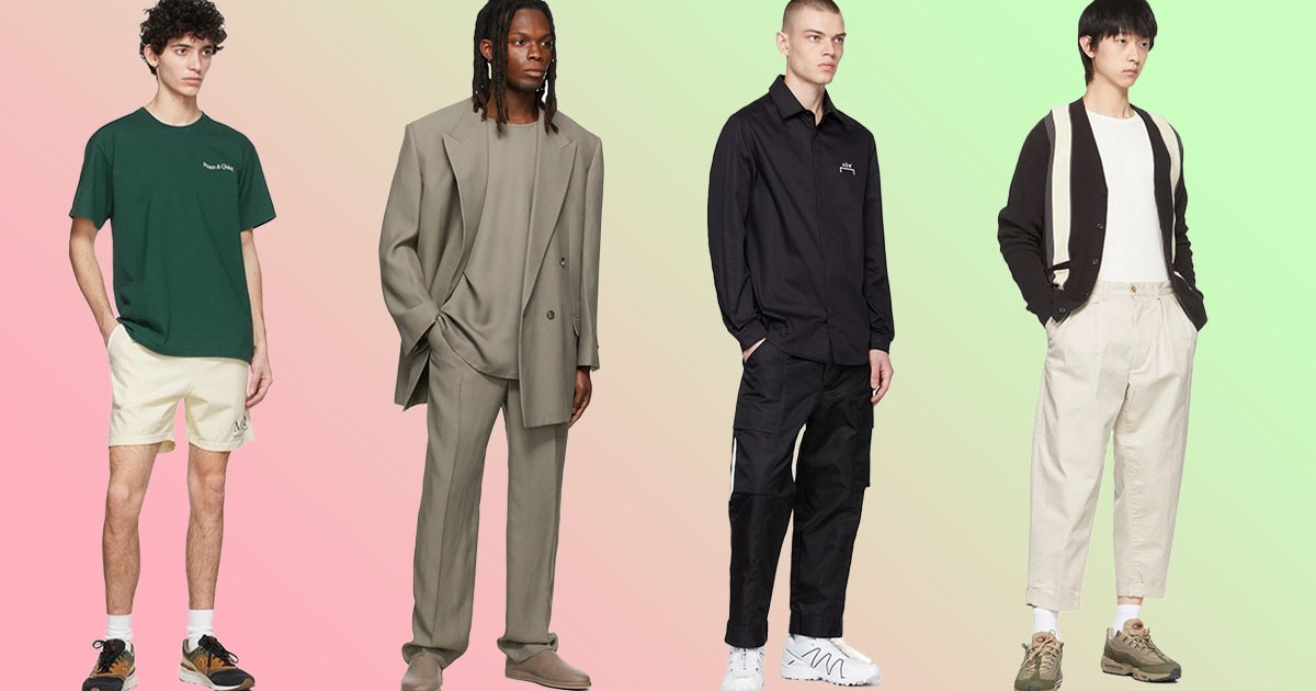 a collage of models from Ssense on a gradient background