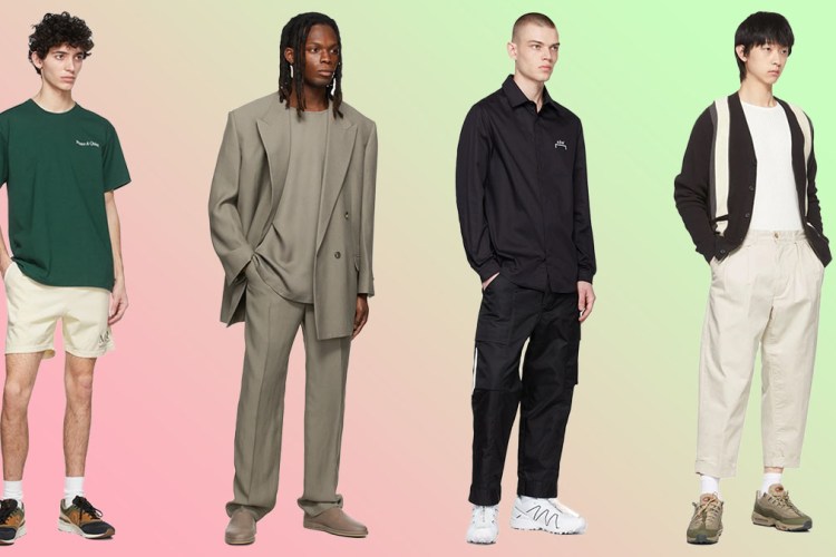 a collage of models from Ssense on a gradient background