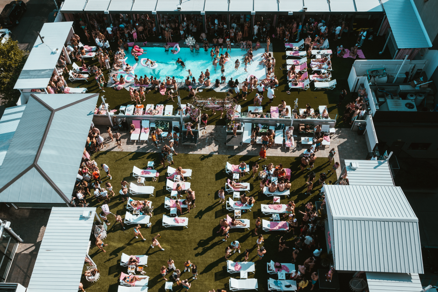 Aerial shot of partiers at the rooftop Summer Club