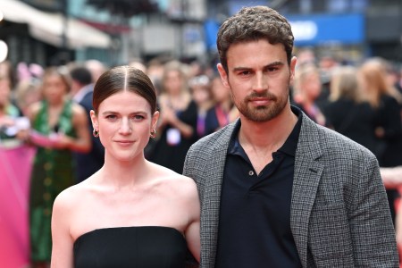 Rose Leslie and Theo James attend Sky's Up Next event at the Theatre Royal Drury Lane on May 17, 2022 in London, England.