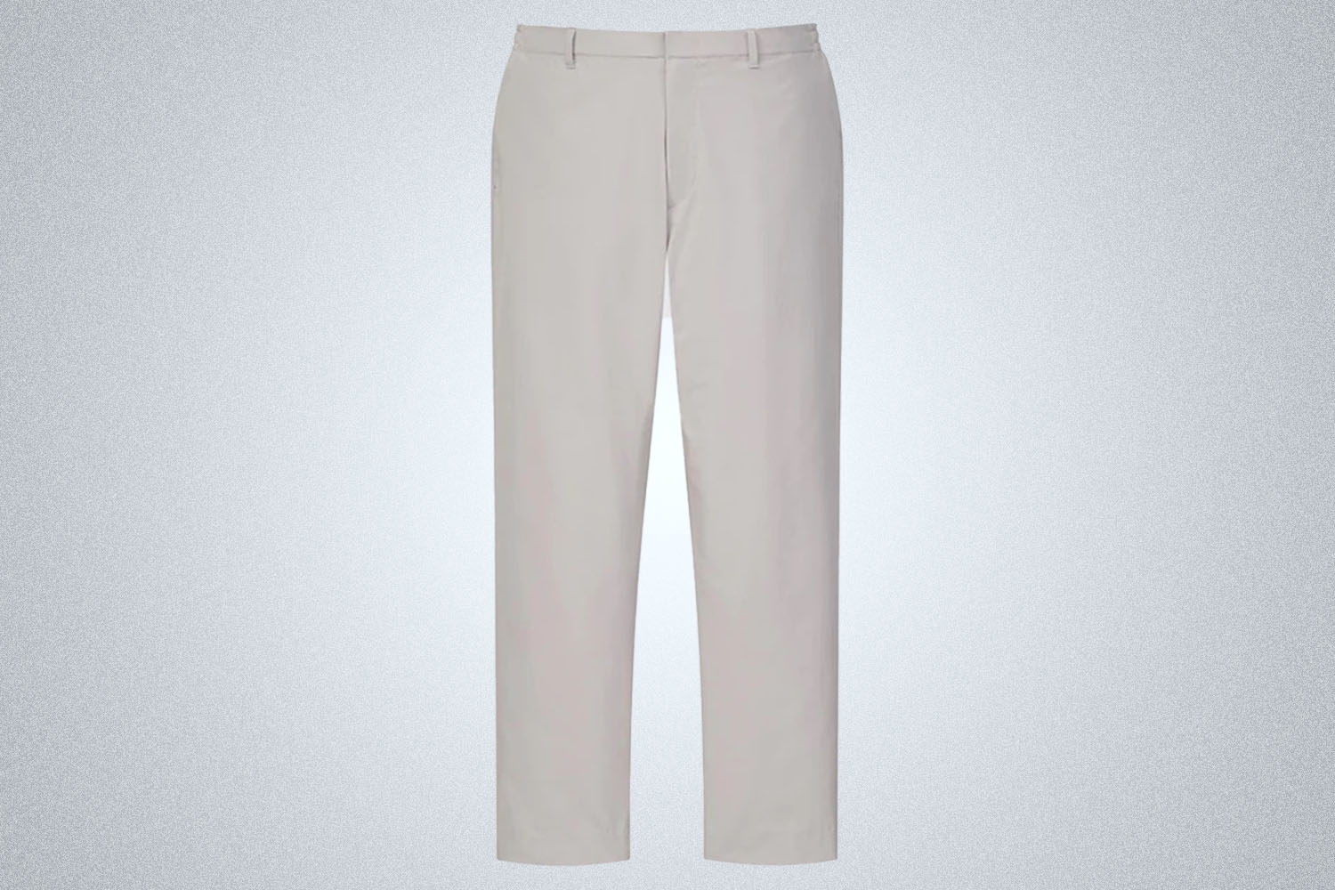 a pair of white uniqlo trousers on a grey background