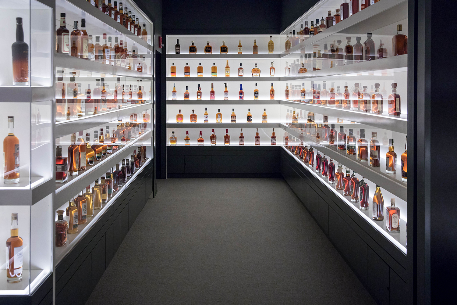 The bourbon bottle hall at Frazier History Museum in Louisville, Kentucky