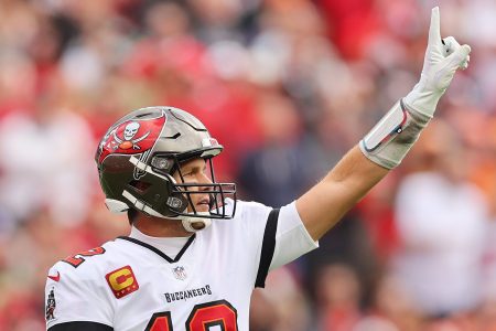 Tom Brady celebrates against the Philadelphia Eagles in the NFC Wild Card Playoff game