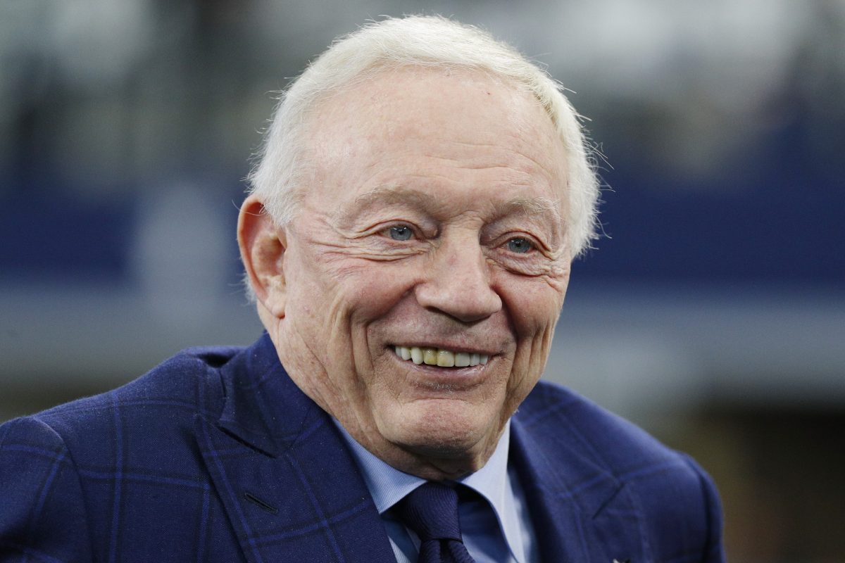 Dallas Cowboys owner Jerry Jones on the field prior to a game with the San Francisco 49ers