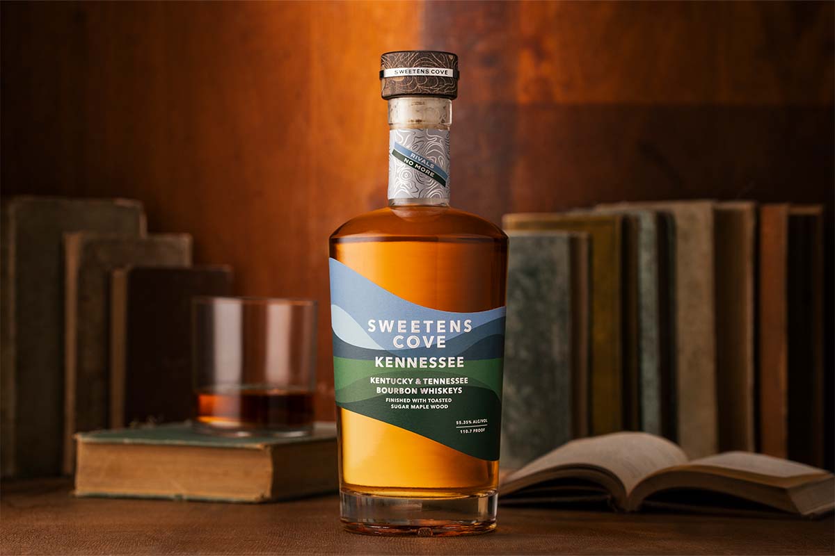 A bottle of Sweetens Cove Kennessee bourbon
