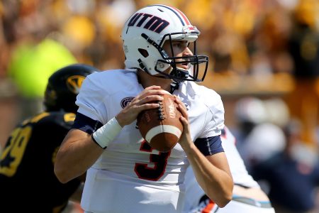Tennessee-Martin quarterback Dresser Winn looks to pass the ball. Winn signed the first-ever name, image and likeness deal to support a political candidate.